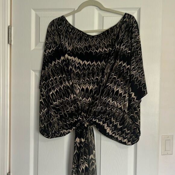 Karen Zambos - Black Patterned Tunic Shirt - Size Small - Belted Top - Picture 1 of 3